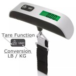 Digital portable travel scale for luggage, 50 kg or 110 lb, silver color